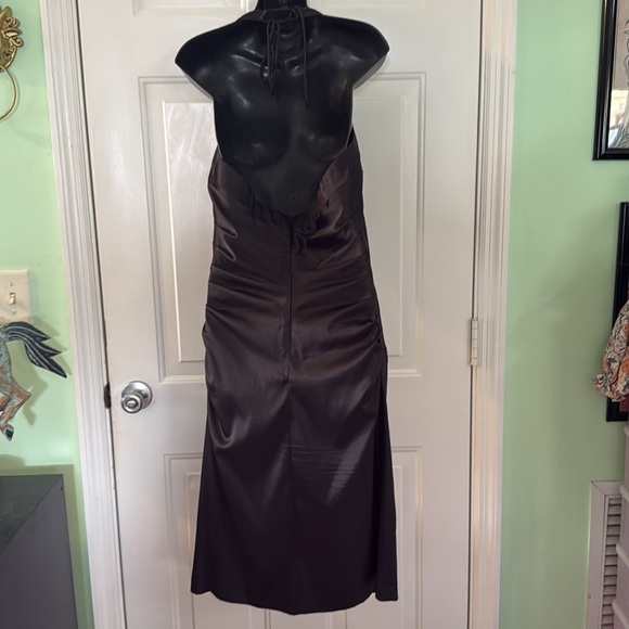 Le Chateau Black Satin Halter Dress Party Cocktails Size XL Runs Small - Picture 6 of 8